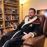 Star Trek fan relaxing in the heated robe